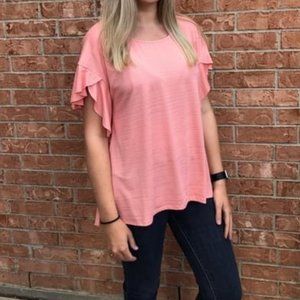 Coral Ruffle Sleeve Top